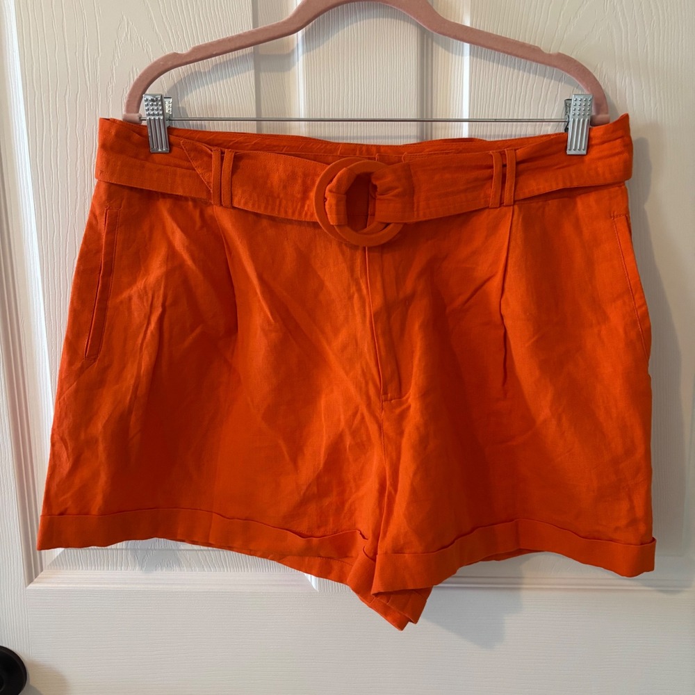 Cleobella Oscar‎ Shorts Tigerlily Orange Cotton Linen Belted High Waist Large